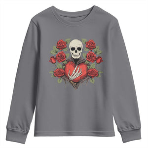 Valentine's Day Youth Sweatshirt Skeleton Hand Heart Sign Red Rose Flower Gothic TS09 Charcoal Print Your Wear