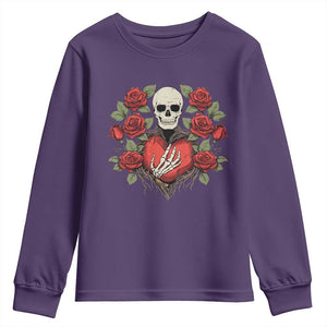 Valentine's Day Youth Sweatshirt Skeleton Hand Heart Sign Red Rose Flower Gothic TS09 Purple Print Your Wear