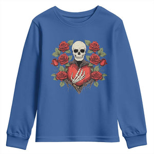 Valentine's Day Youth Sweatshirt Skeleton Hand Heart Sign Red Rose Flower Gothic TS09 Royal Blue Print Your Wear