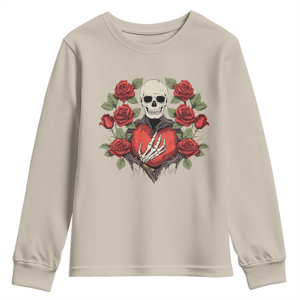 Valentine's Day Youth Sweatshirt Skeleton Hand Heart Sign Red Rose Flower Gothic TS09 Sand Print Your Wear