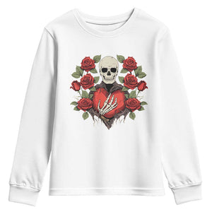 Valentine's Day Youth Sweatshirt Skeleton Hand Heart Sign Red Rose Flower Gothic TS09 White Print Your Wear