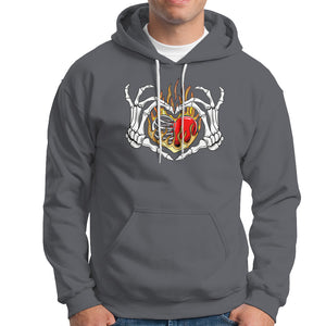 Valentine's Day Hoodie Skeleton Hand Love Sign Holding Fire Red Heart TS09 Charcoal Printyourwear