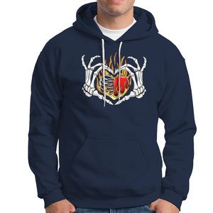 Valentine's Day Hoodie Skeleton Hand Love Sign Holding Fire Red Heart TS09 Navy Printyourwear