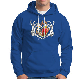 Valentine's Day Hoodie Skeleton Hand Love Sign Holding Fire Red Heart TS09 Royal Blue Printyourwear