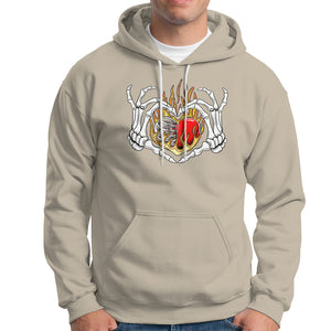 Valentine's Day Hoodie Skeleton Hand Love Sign Holding Fire Red Heart TS09 Sand Printyourwear