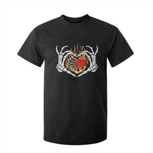 Valentine's Day T Shirt For Kid Skeleton Hand Love Sign Holding Fire Red Heart TS09 Black Print Your Wear