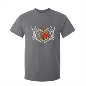 Valentine's Day T Shirt For Kid Skeleton Hand Love Sign Holding Fire Red Heart TS09 Charcoal Print Your Wear