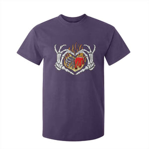 Valentine's Day T Shirt For Kid Skeleton Hand Love Sign Holding Fire Red Heart TS09 Purple Print Your Wear