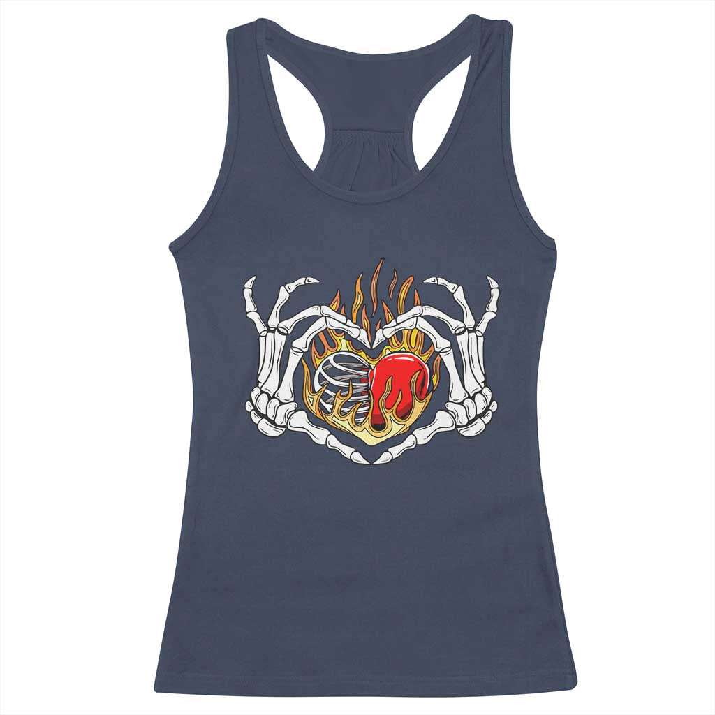 Valentine's Day Racerback Tank Top Skeleton Hand Love Sign Holding Fire Red Heart TS09 Navy Print Your Wear