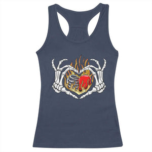 Valentine's Day Racerback Tank Top Skeleton Hand Love Sign Holding Fire Red Heart TS09 Navy Print Your Wear