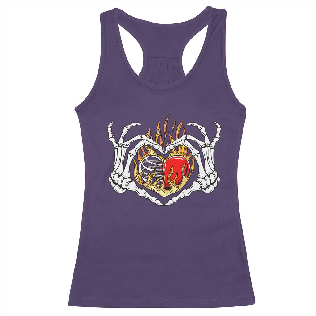 Valentine's Day Racerback Tank Top Skeleton Hand Love Sign Holding Fire Red Heart TS09 Purple Print Your Wear