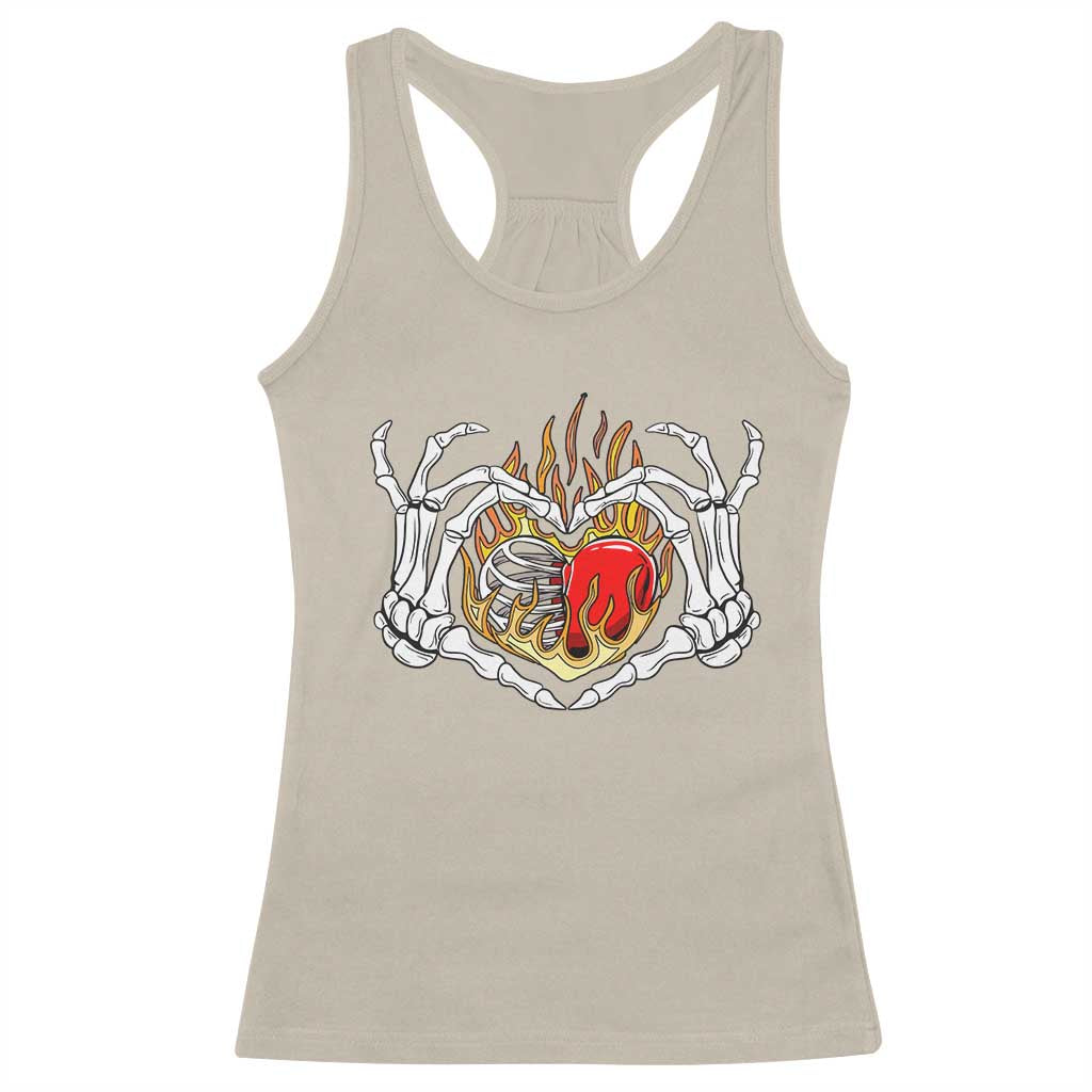 Valentine's Day Racerback Tank Top Skeleton Hand Love Sign Holding Fire Red Heart TS09 Sand Print Your Wear
