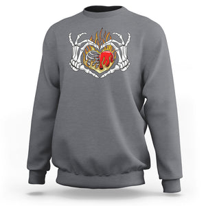 Valentine's Day Sweatshirt Skeleton Hand Love Sign Holding Fire Red Heart TS09 Charcoal Printyourwear