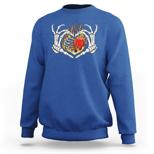 Valentine's Day Sweatshirt Skeleton Hand Love Sign Holding Fire Red Heart TS09 Royal Blue Printyourwear