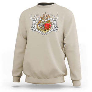 Valentine's Day Sweatshirt Skeleton Hand Love Sign Holding Fire Red Heart TS09 Sand Printyourwear