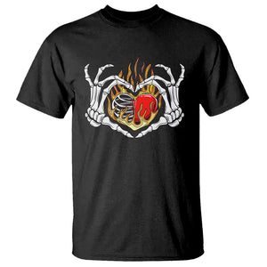 Valentine's Day T Shirt Skeleton Hand Love Sign Holding Fire Red Heart TS09 Black Printyourwear