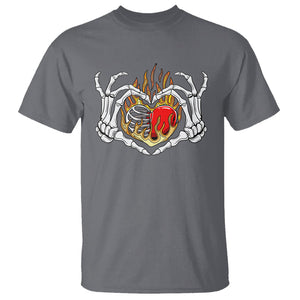 Valentine's Day T Shirt Skeleton Hand Love Sign Holding Fire Red Heart TS09 Charcoal Printyourwear