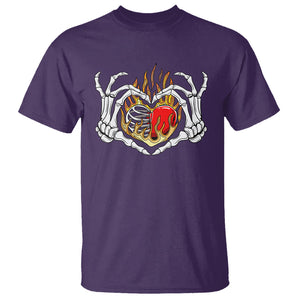 Valentine's Day T Shirt Skeleton Hand Love Sign Holding Fire Red Heart TS09 Purple Printyourwear