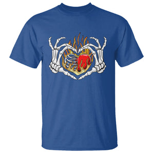 Valentine's Day T Shirt Skeleton Hand Love Sign Holding Fire Red Heart TS09 Royal Blue Printyourwear