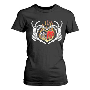 Valentine's Day T Shirt For Women Skeleton Hand Love Sign Holding Fire Red Heart TS09 Black Print Your Wear