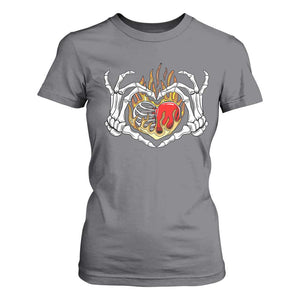 Valentine's Day T Shirt For Women Skeleton Hand Love Sign Holding Fire Red Heart TS09 Charcoal Print Your Wear