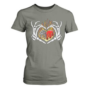 Valentine's Day T Shirt For Women Skeleton Hand Love Sign Holding Fire Red Heart TS09 Military Green Print Your Wear