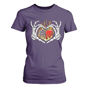 Valentine's Day T Shirt For Women Skeleton Hand Love Sign Holding Fire Red Heart TS09 Purple Print Your Wear