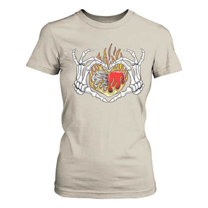 Valentine's Day T Shirt For Women Skeleton Hand Love Sign Holding Fire Red Heart TS09 Sand Print Your Wear