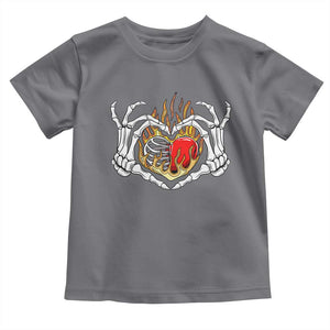 Valentine's Day Toddler T Shirt Skeleton Hand Love Sign Holding Fire Red Heart TS09 Charcoal Print Your Wear