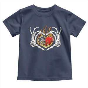 Valentine's Day Toddler T Shirt Skeleton Hand Love Sign Holding Fire Red Heart TS09 Navy Print Your Wear