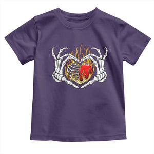 Valentine's Day Toddler T Shirt Skeleton Hand Love Sign Holding Fire Red Heart TS09 Purple Print Your Wear