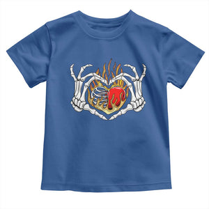 Valentine's Day Toddler T Shirt Skeleton Hand Love Sign Holding Fire Red Heart TS09 Royal Blue Print Your Wear