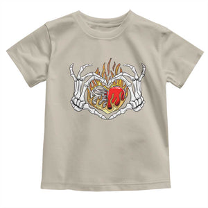 Valentine's Day Toddler T Shirt Skeleton Hand Love Sign Holding Fire Red Heart TS09 Sand Print Your Wear