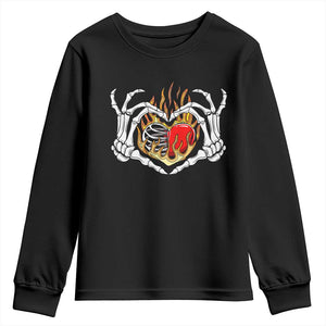 Valentine's Day Youth Sweatshirt Skeleton Hand Love Sign Holding Fire Red Heart TS09 Black Print Your Wear