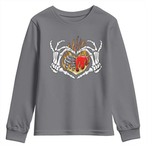 Valentine's Day Youth Sweatshirt Skeleton Hand Love Sign Holding Fire Red Heart TS09 Charcoal Print Your Wear