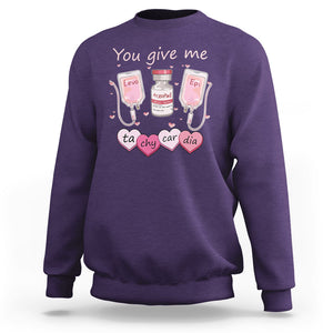 Valentine's Day Sweatshirt You Give Me Tachycardia ICU Nurse Life TS09 Purple Printyourwear