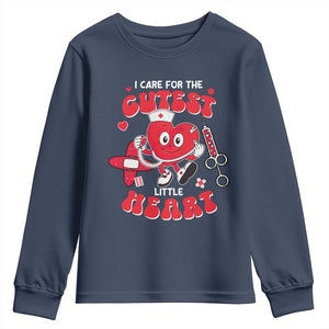 Valentine's Day Youth Sweatshirt I Care For Cutest Little Hearts Nurse Life TS09 Navy Print Your Wear