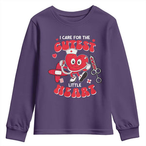 Valentine's Day Youth Sweatshirt I Care For Cutest Little Hearts Nurse Life TS09 Purple Print Your Wear