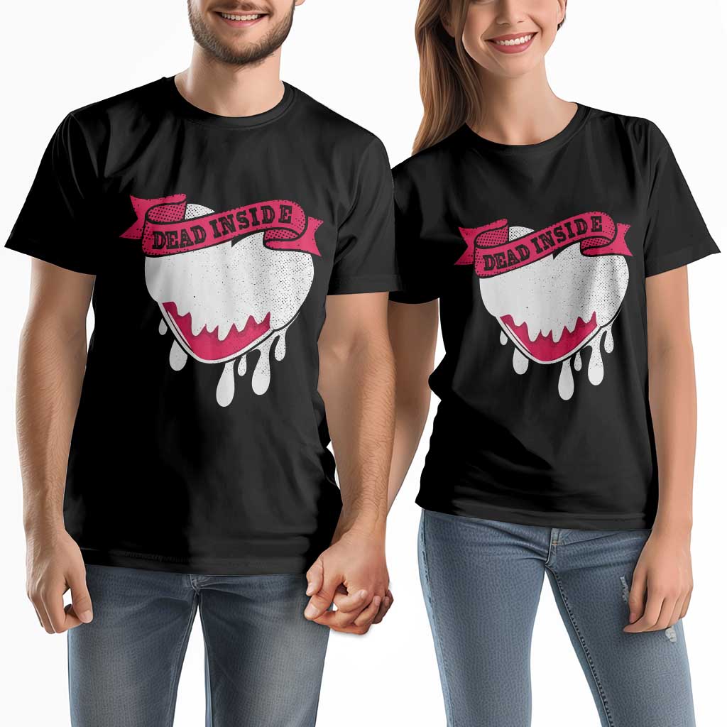 Valentine's Day Couple Matching T Shirt Dead Inside Melting Heart Goth TS09 Black Print Your Wear