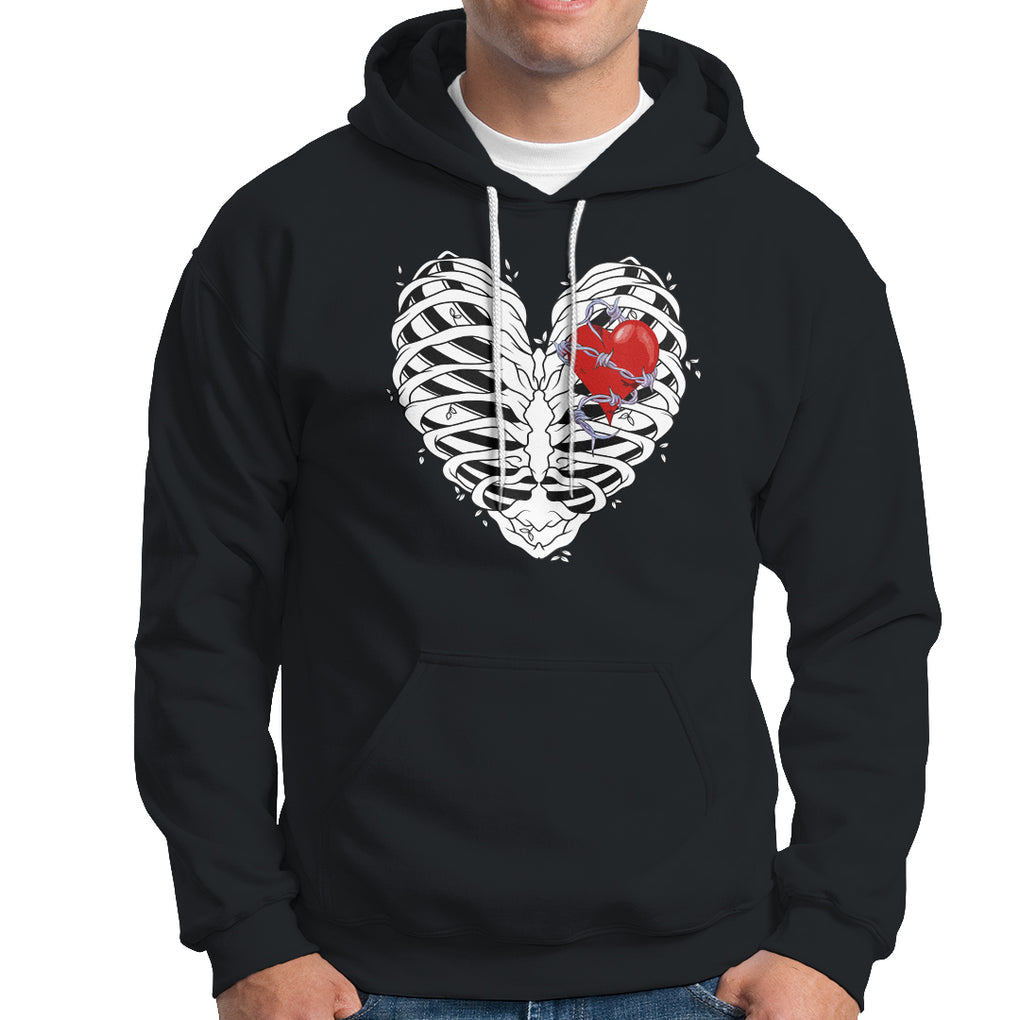 Valentine's Day Hoodie Gothic Valentine Skeleton With Barbed Wire Heart TS09 Black Printyourwear