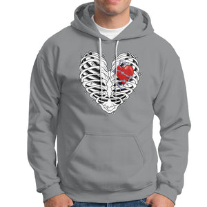 Valentine's Day Hoodie Gothic Valentine Skeleton With Barbed Wire Heart TS09 Sport Gray Printyourwear