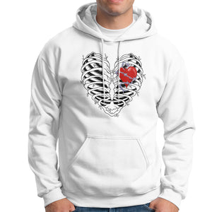 Valentine's Day Hoodie Gothic Valentine Skeleton With Barbed Wire Heart TS09 White Printyourwear