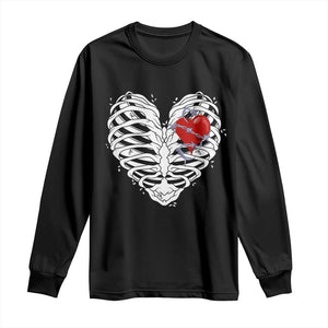 Valentine's Day Long Sleeve Shirt Gothic Valentine Skeleton With Barbed Wire Heart TS09 Black Print Your Wear