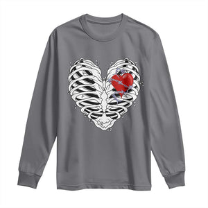 Valentine's Day Long Sleeve Shirt Gothic Valentine Skeleton With Barbed Wire Heart TS09 Charcoal Print Your Wear