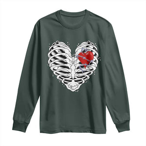 Valentine's Day Long Sleeve Shirt Gothic Valentine Skeleton With Barbed Wire Heart TS09 Dark Forest Green Print Your Wear