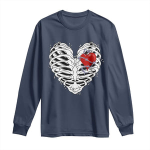 Valentine's Day Long Sleeve Shirt Gothic Valentine Skeleton With Barbed Wire Heart TS09 Navy Print Your Wear