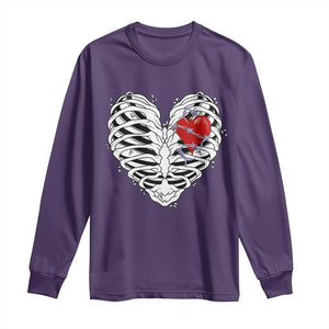 Valentine's Day Long Sleeve Shirt Gothic Valentine Skeleton With Barbed Wire Heart TS09 Purple Print Your Wear