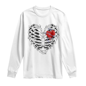 Valentine's Day Long Sleeve Shirt Gothic Valentine Skeleton With Barbed Wire Heart TS09 White Print Your Wear