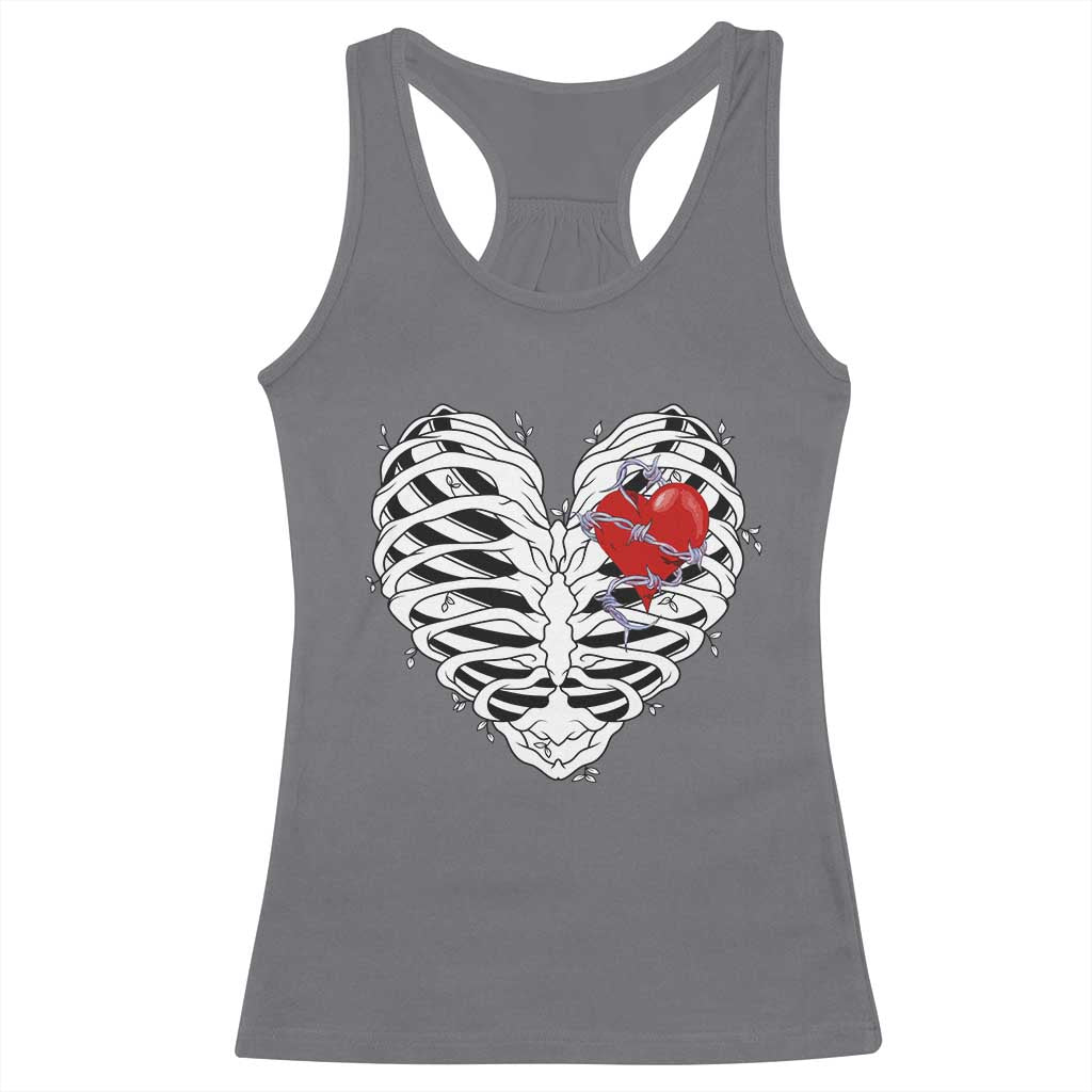 Valentine's Day Racerback Tank Top Gothic Valentine Skeleton With Barbed Wire Heart TS09 Charcoal Print Your Wear