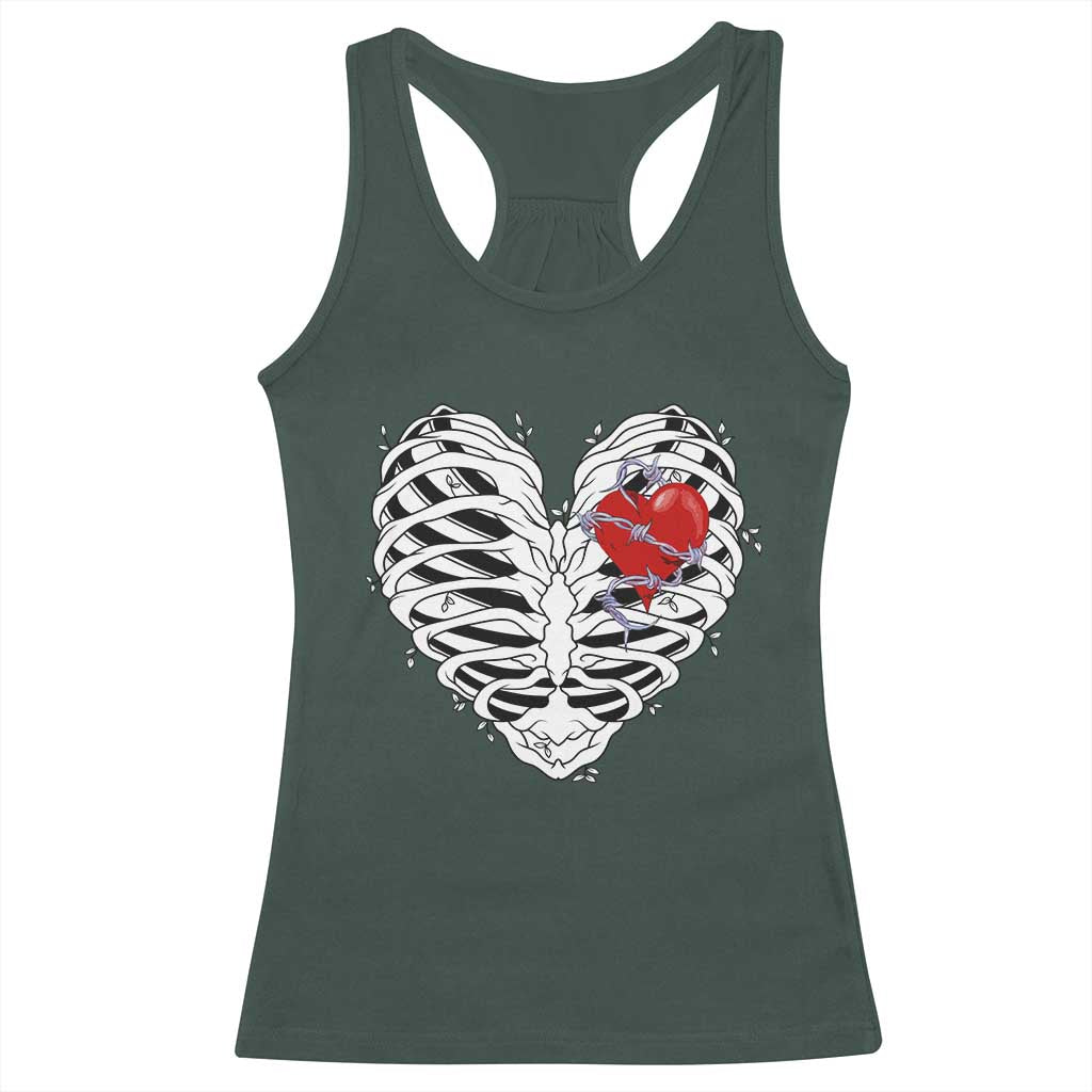 Valentine's Day Racerback Tank Top Gothic Valentine Skeleton With Barbed Wire Heart TS09 Dark Forest Green Print Your Wear